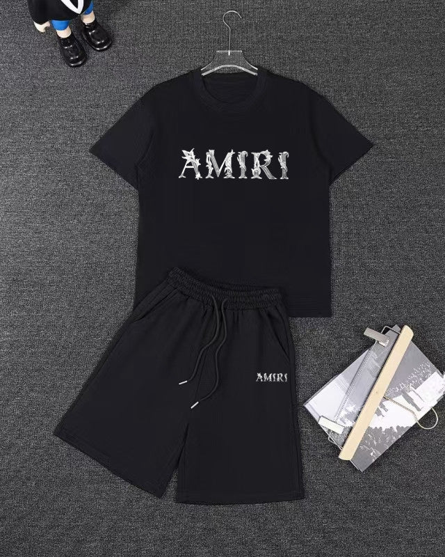 Amiri Vintage Text Graphic Short‑Sleeve T‑Shirt & Drawstring Shorts Two‑Piece Set