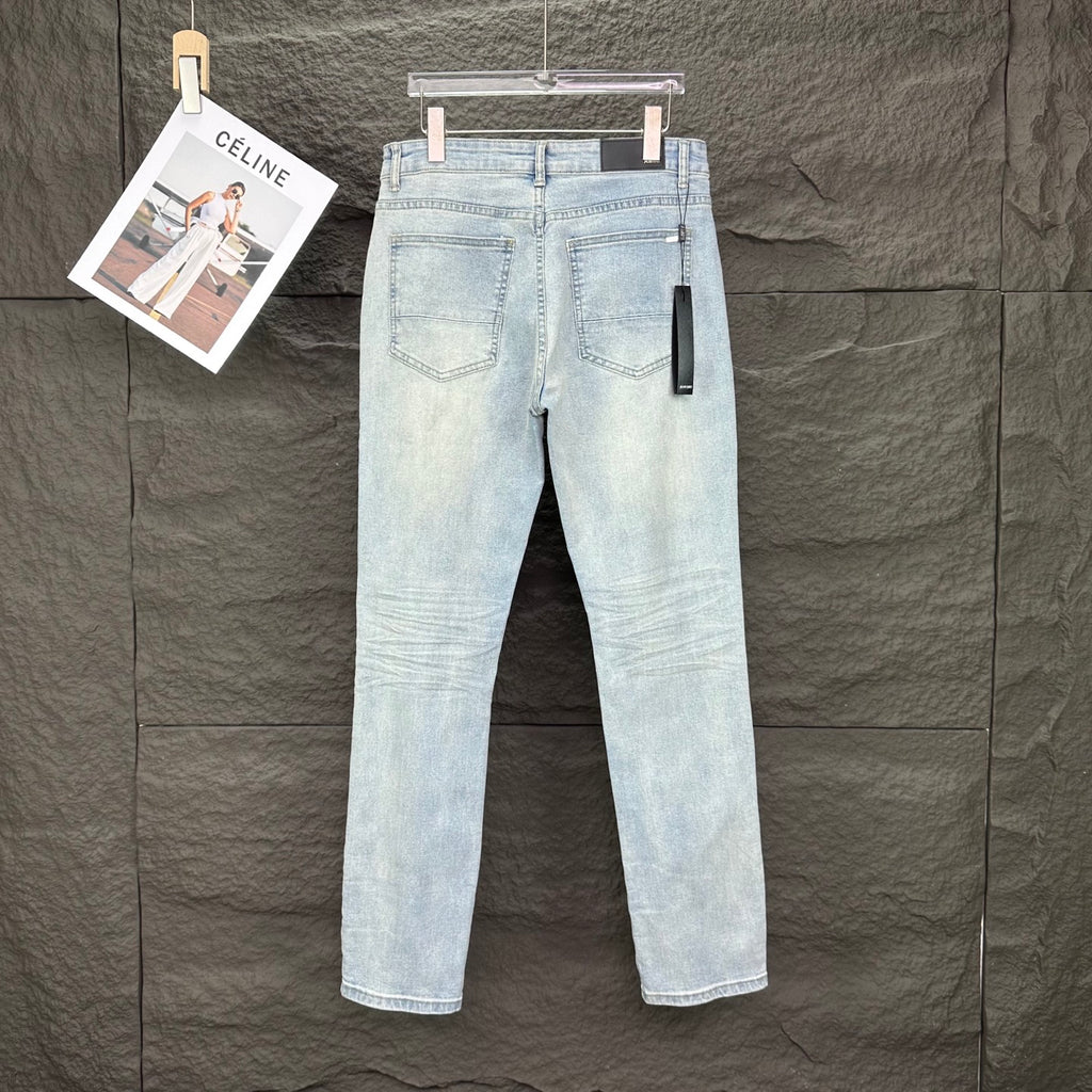 AMIRI White Ribbed Patch Distressed Slim‑Fit Denim Jeans