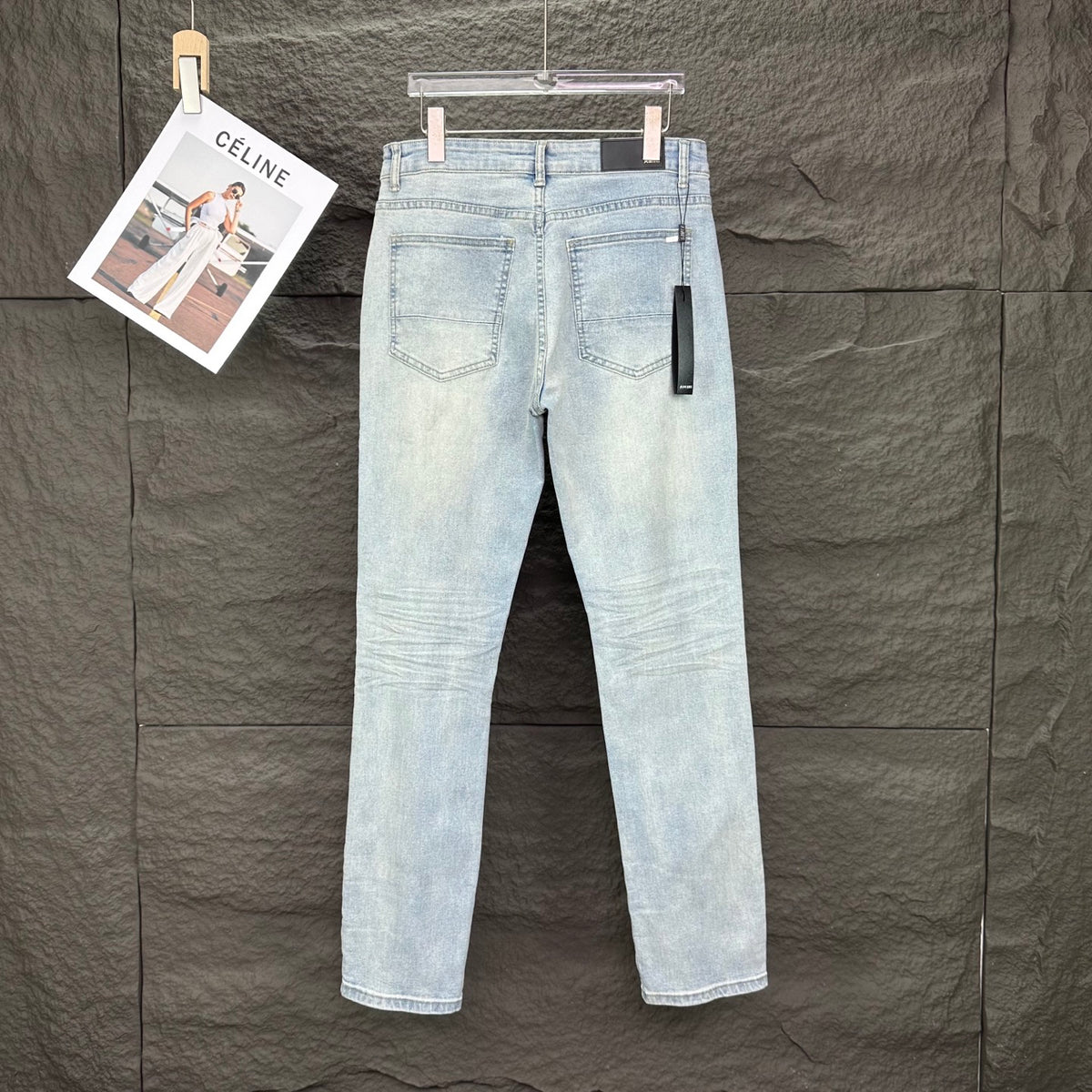 AMIRI White Ribbed Patch Distressed Slim‑Fit Denim Jeans