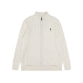 Ralph Lauren Men's Full‑Zip Cable Knit Stand Collar Cardigan Sweater With Navy Pony Logo