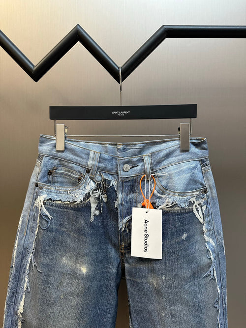Acne Studios Heavy Distressed Frayed Edge Wide‑Leg Jeans