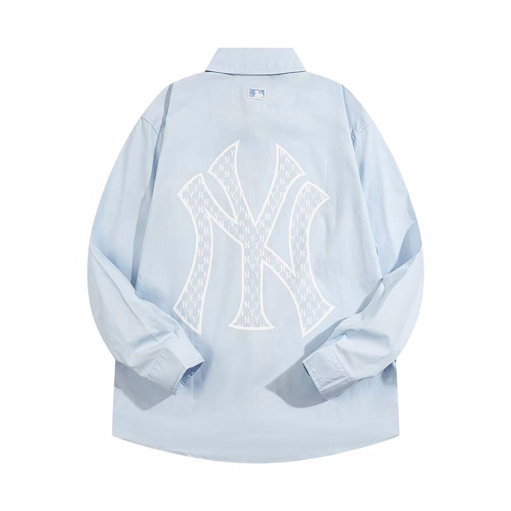 NY Yankees Embroidered NY Oxford Button-Down Shirt - Light Blue