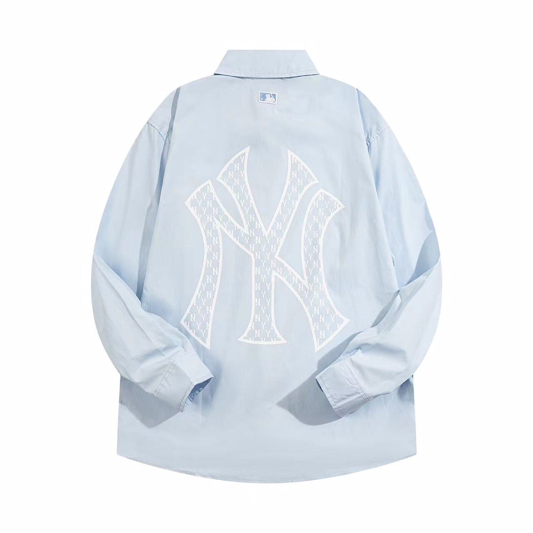 NY Yankees Embroidered NY Oxford Button-Down Shirt - Light Blue
