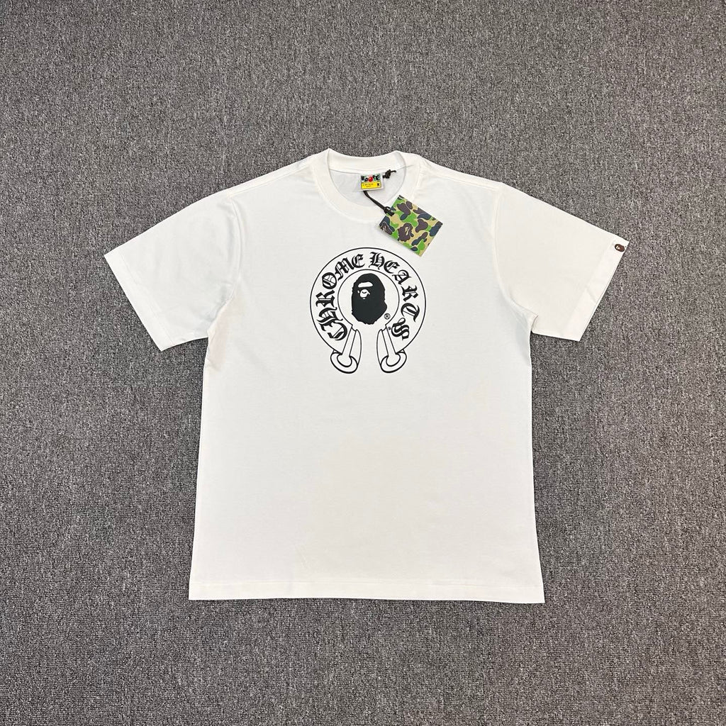 BAPE × Chrome Hearts Horseshoe Ape Head Center Print Unisex Oversized T-Shirt