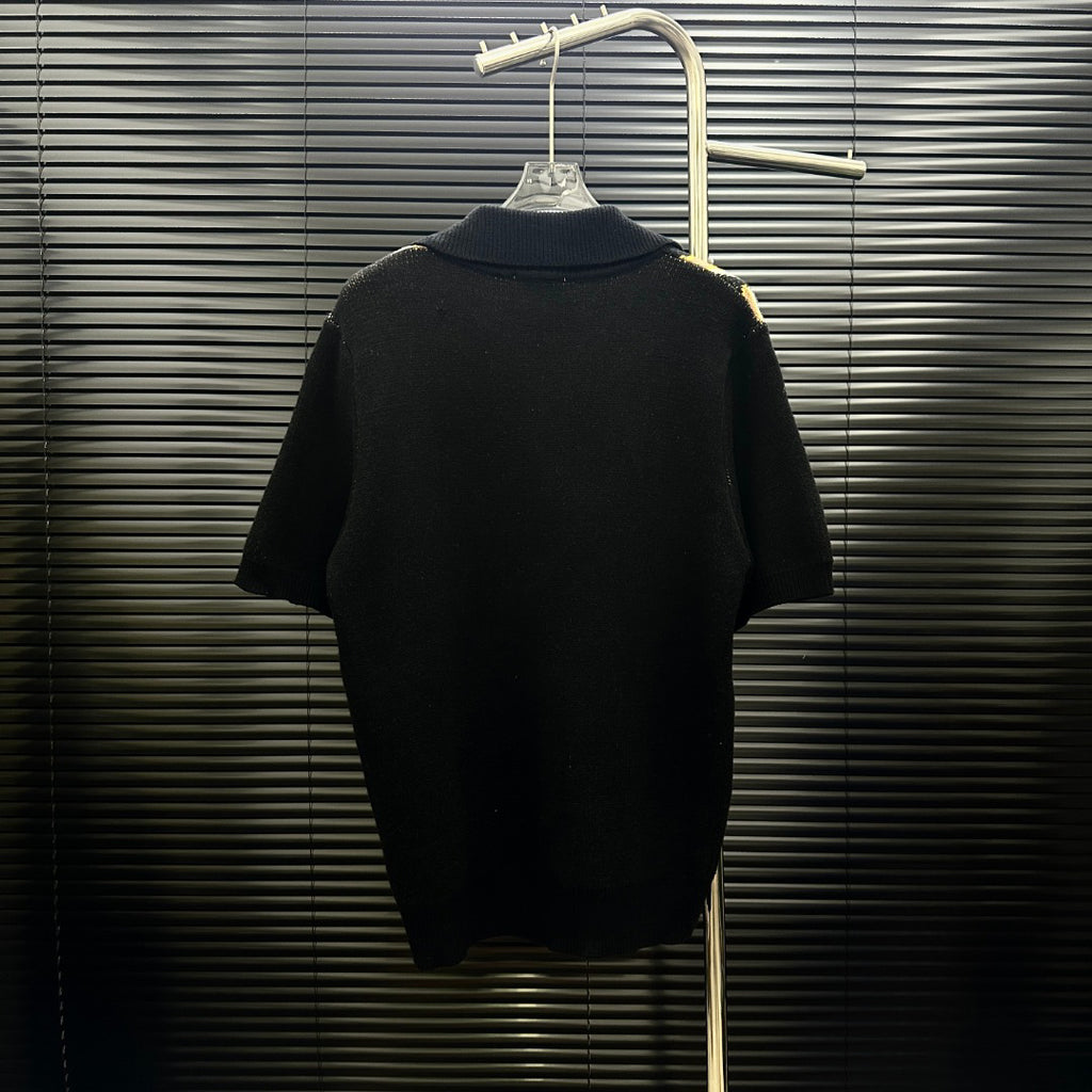 AMIRI All‑Over Letter Jacquard Short‑Sleeve Knit Polo Shirt