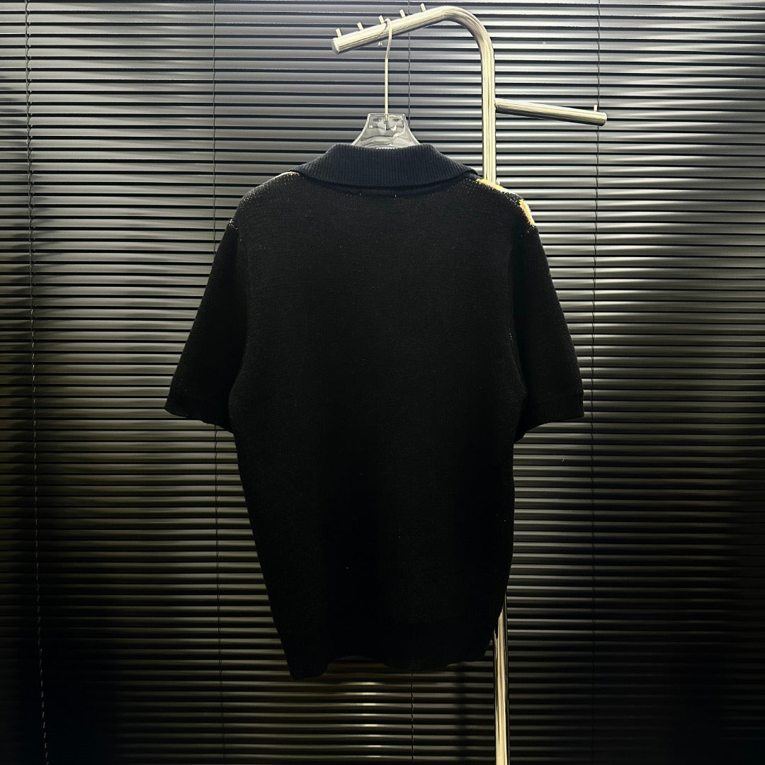 AMIRI All‑Over Letter Jacquard Short‑Sleeve Knit Polo Shirt