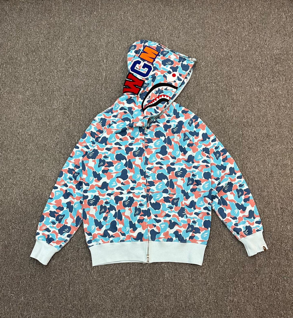 BAPE PA Series Coral Blue ABC Camo Shark Full-Zip Hoodie - Hangzhou City Limited