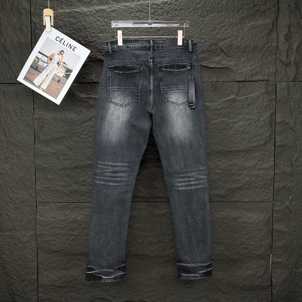 AMIRI White Ribbed Patch Distressed Slim‑Fit Denim Jeans