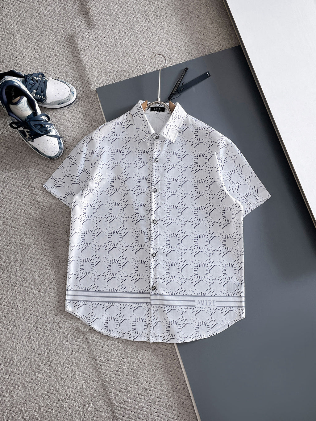 AMIRI All‑Over Print Short‑Sleeve Button‑Up Shirt & Drawstring Shorts Two‑Piece Summer Set