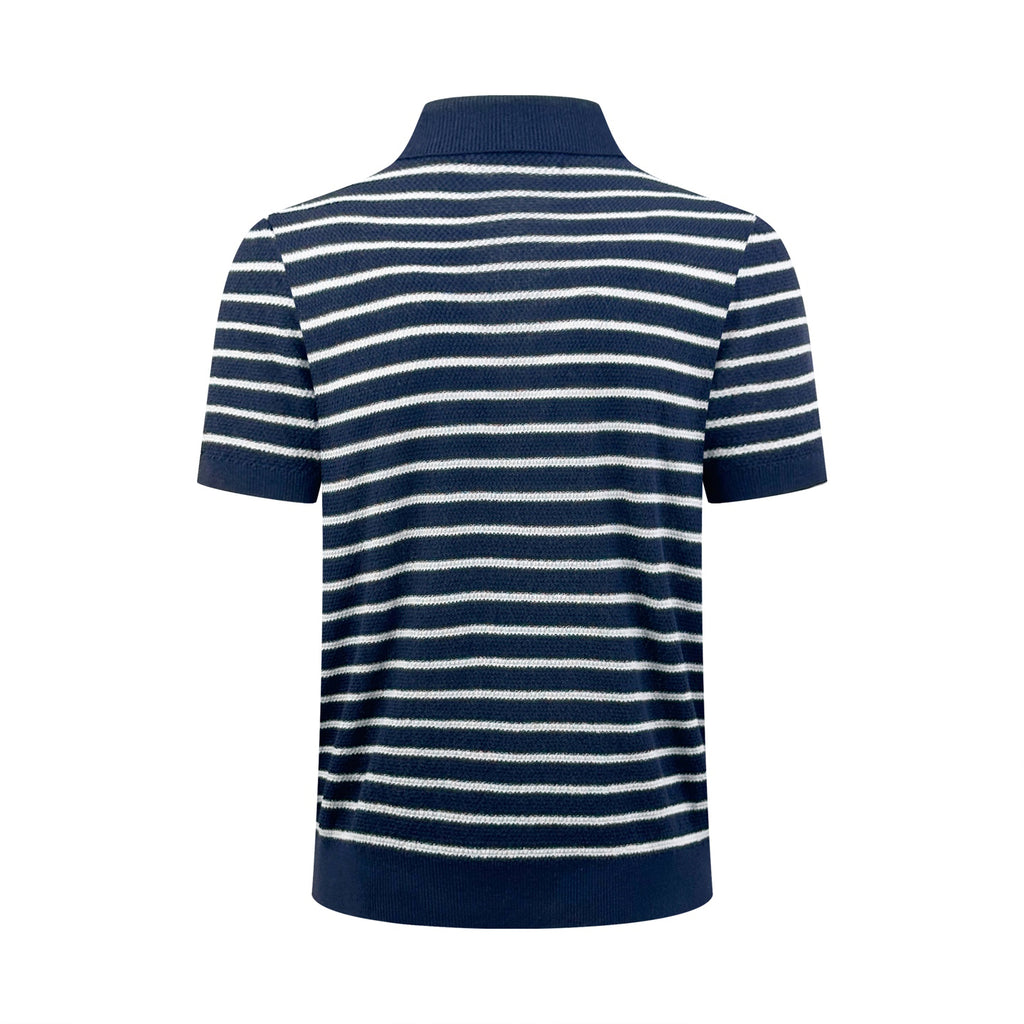 Polo Ralph Lauren Men's Striped Short‑Sleeve Knit Polo Shirt, Small Navy Pony Embroidery