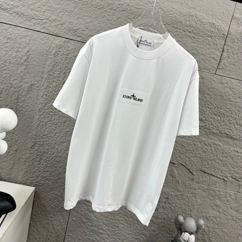 Stone Island Compass Star All-Caps Logo Embroidery T-Shirt - Front Chest and Upper Back Dual Placement