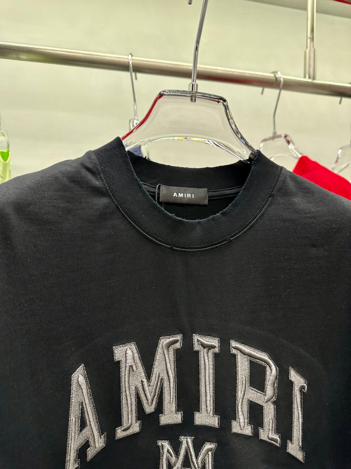 AMIRI Varsity Embroidered MA Logo Short‑Sleeve Crew Neck T‑Shirt