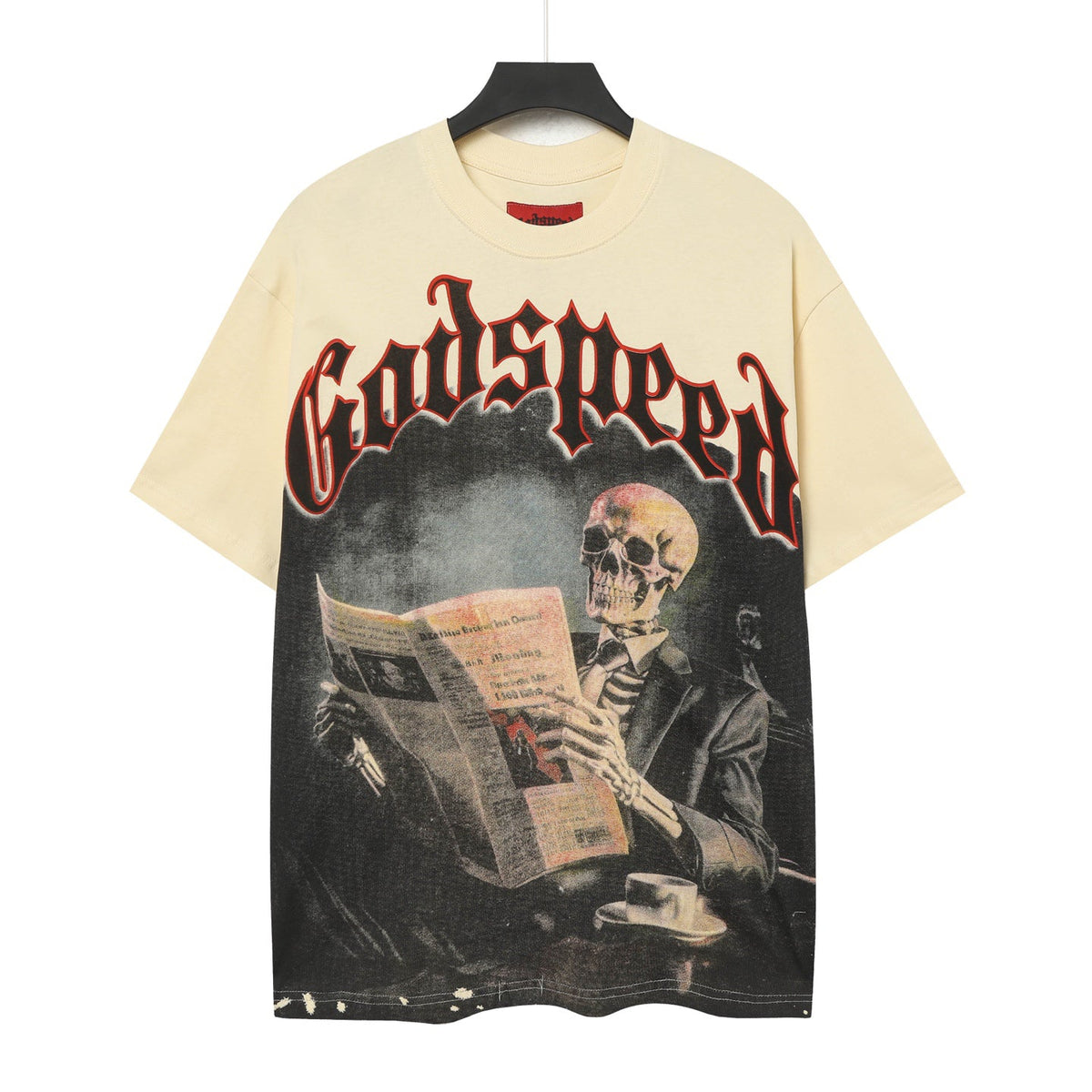 Godspeed Gentleman Skull Newspaper Vintage Graphic Tee