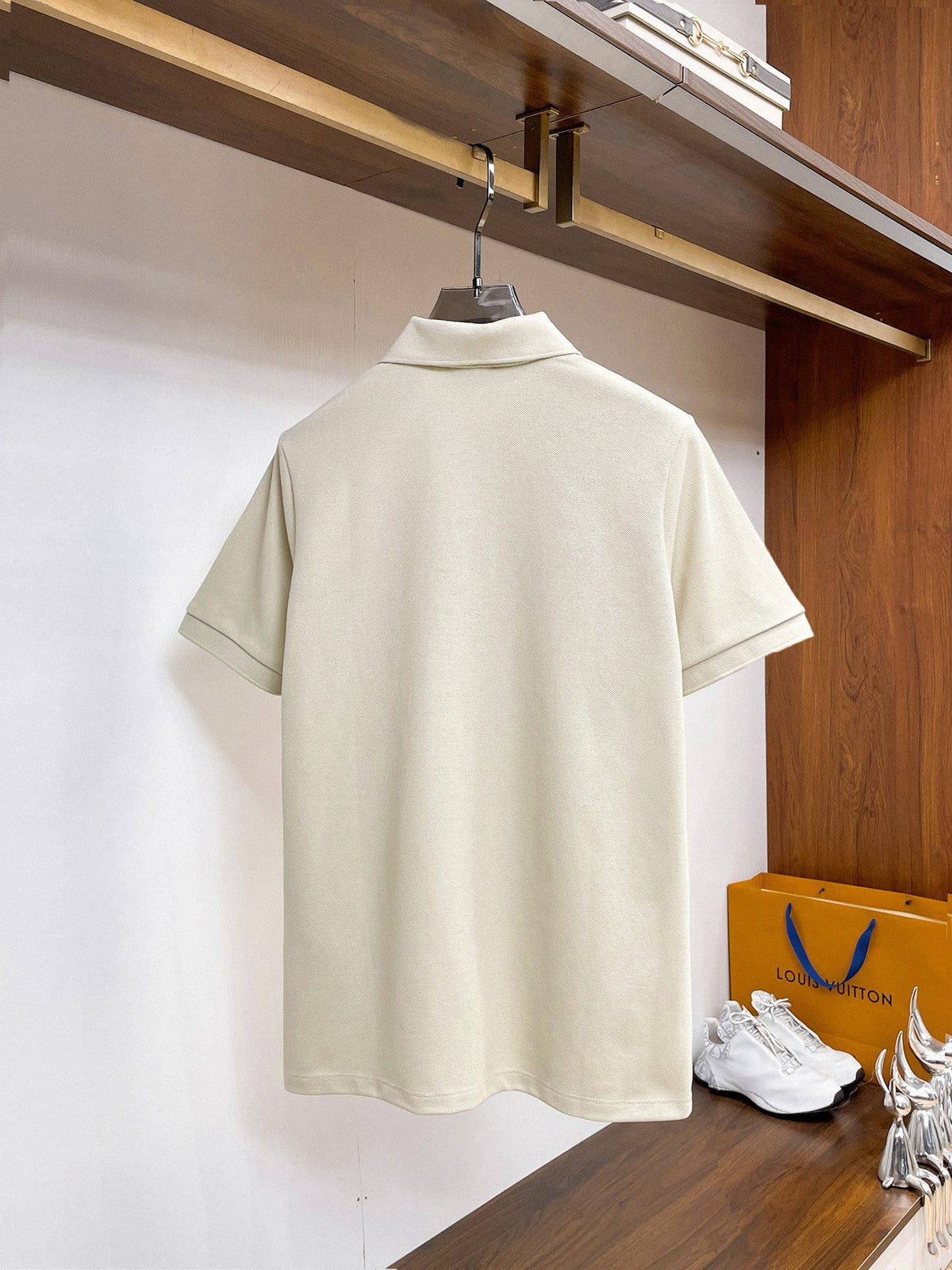 Moncler Zip‑Up Short‑Sleeve Polo Shirt (Cream)