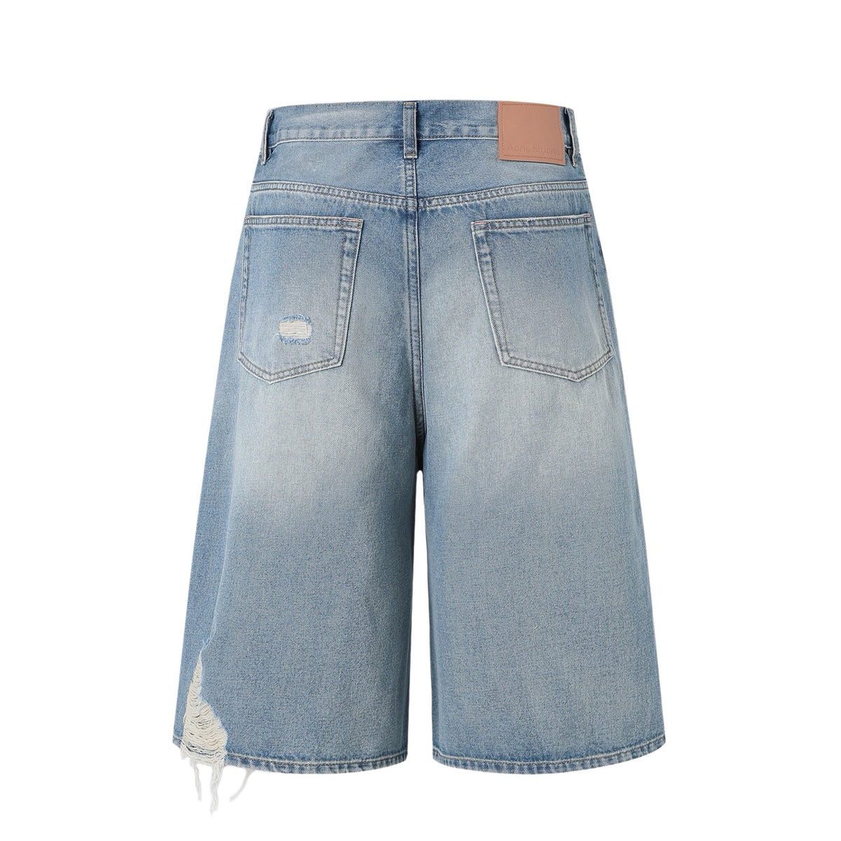 Acne Studios Heavy‑Ripped Distressed Washed Denim Wide‑Leg Jort Shorts