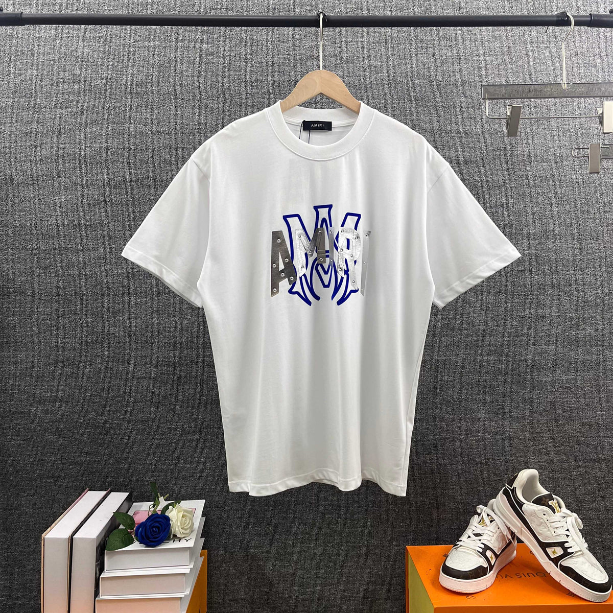 AMIRI MA Logo Riveted Letter Graphic Short‑Sleeve Tee