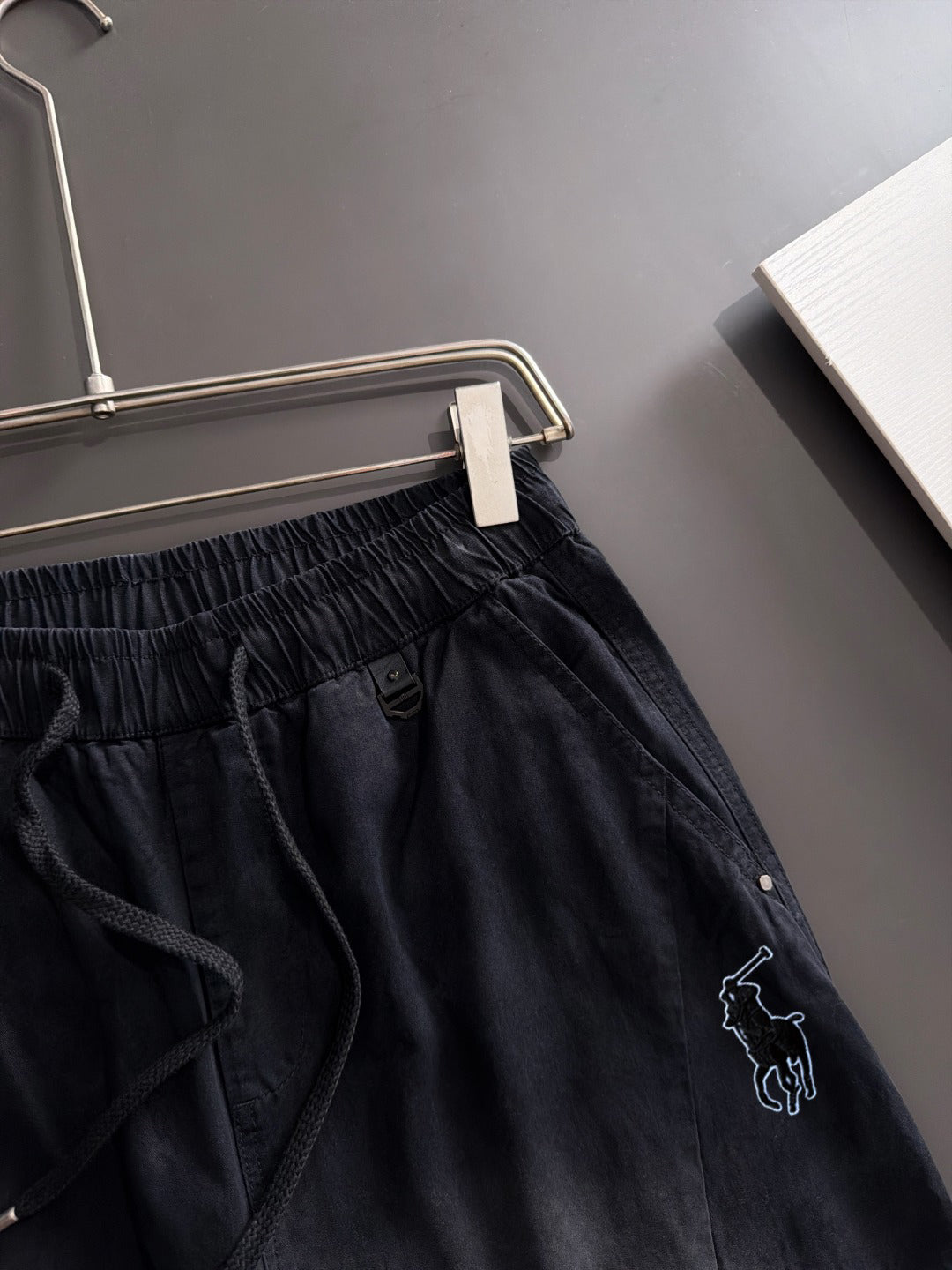 Men's Elastic Drawstring Wide‑Leg Casual Pants, Rider Embroidery Stitched Panel Trousers