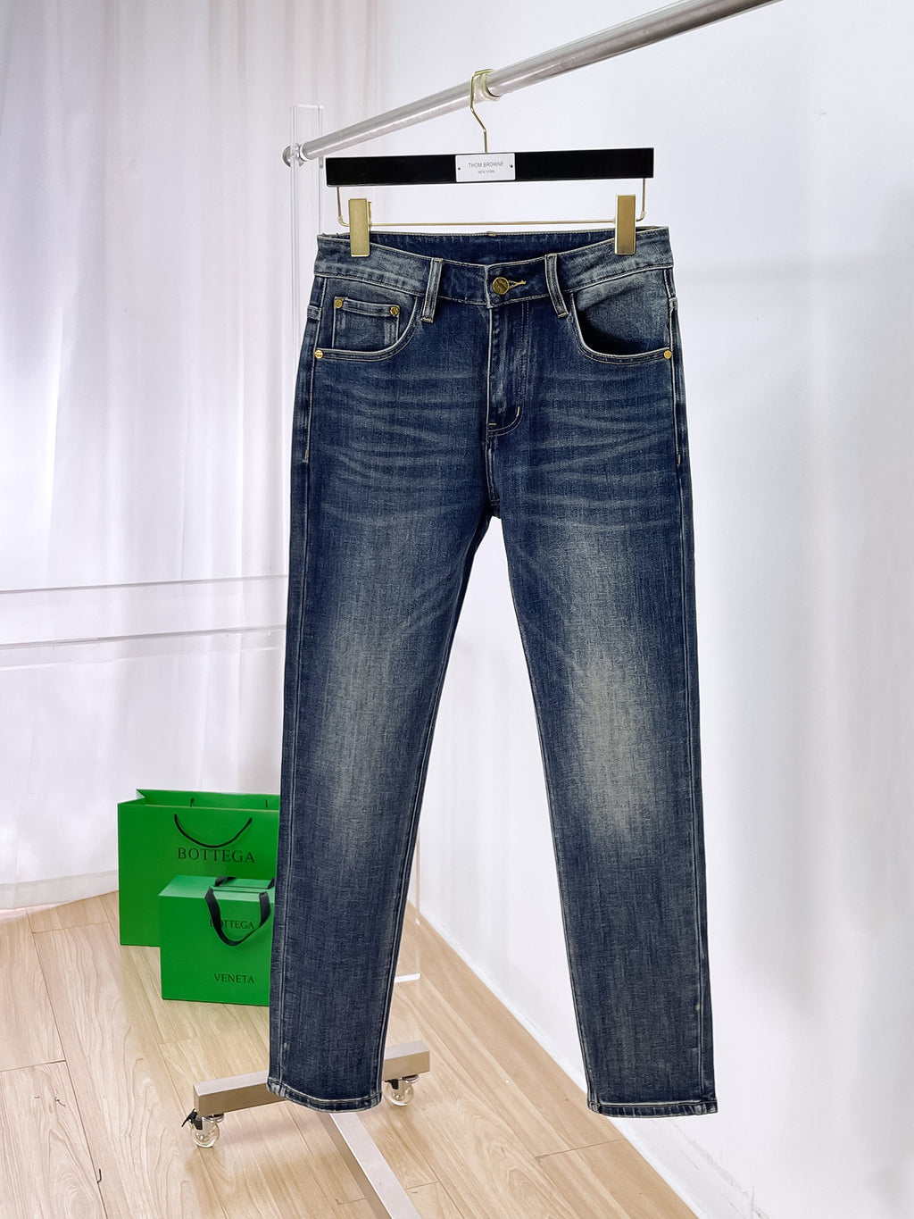 Ralph Lauren Men's Vintage Washed Slim Straight Denim Jeans With Gold‑Tone Hardware
