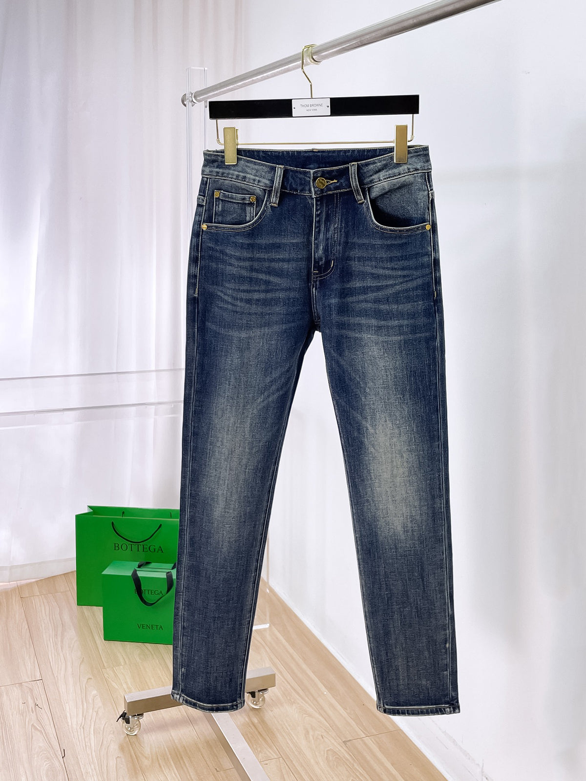 Ralph Lauren Men's Vintage Washed Slim Straight Denim Jeans With Gold‑Tone Hardware
