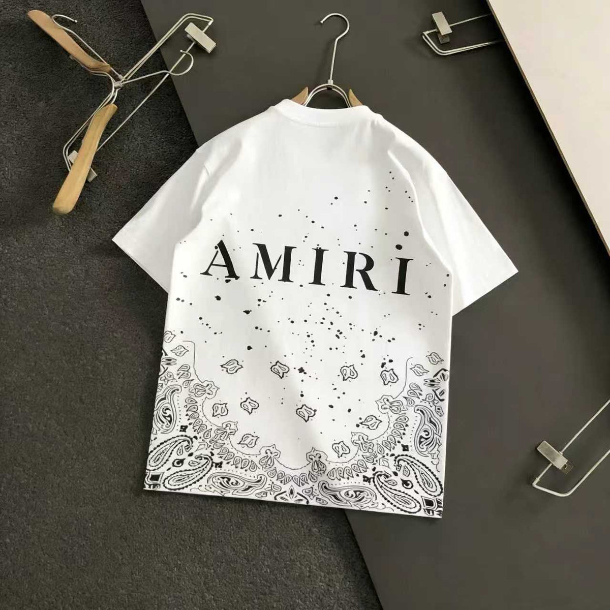 Amiri Bandana Splash Print Crew‑Neck Short‑Sleeve T‑Shirt