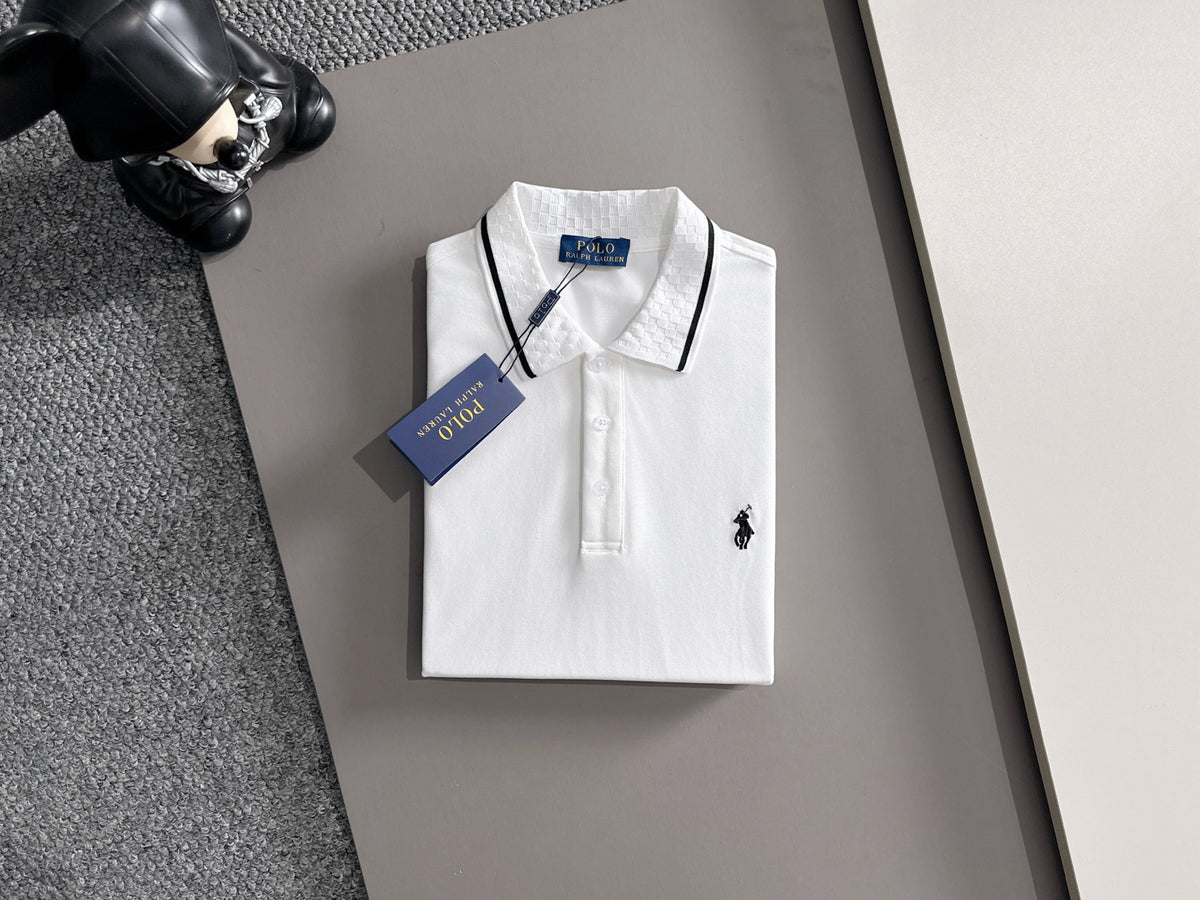 Ralph Lauren Men's Waffle‑Collar Contrast‑Trim Short‑Sleeve Polo Shirt With Black Pony Logo