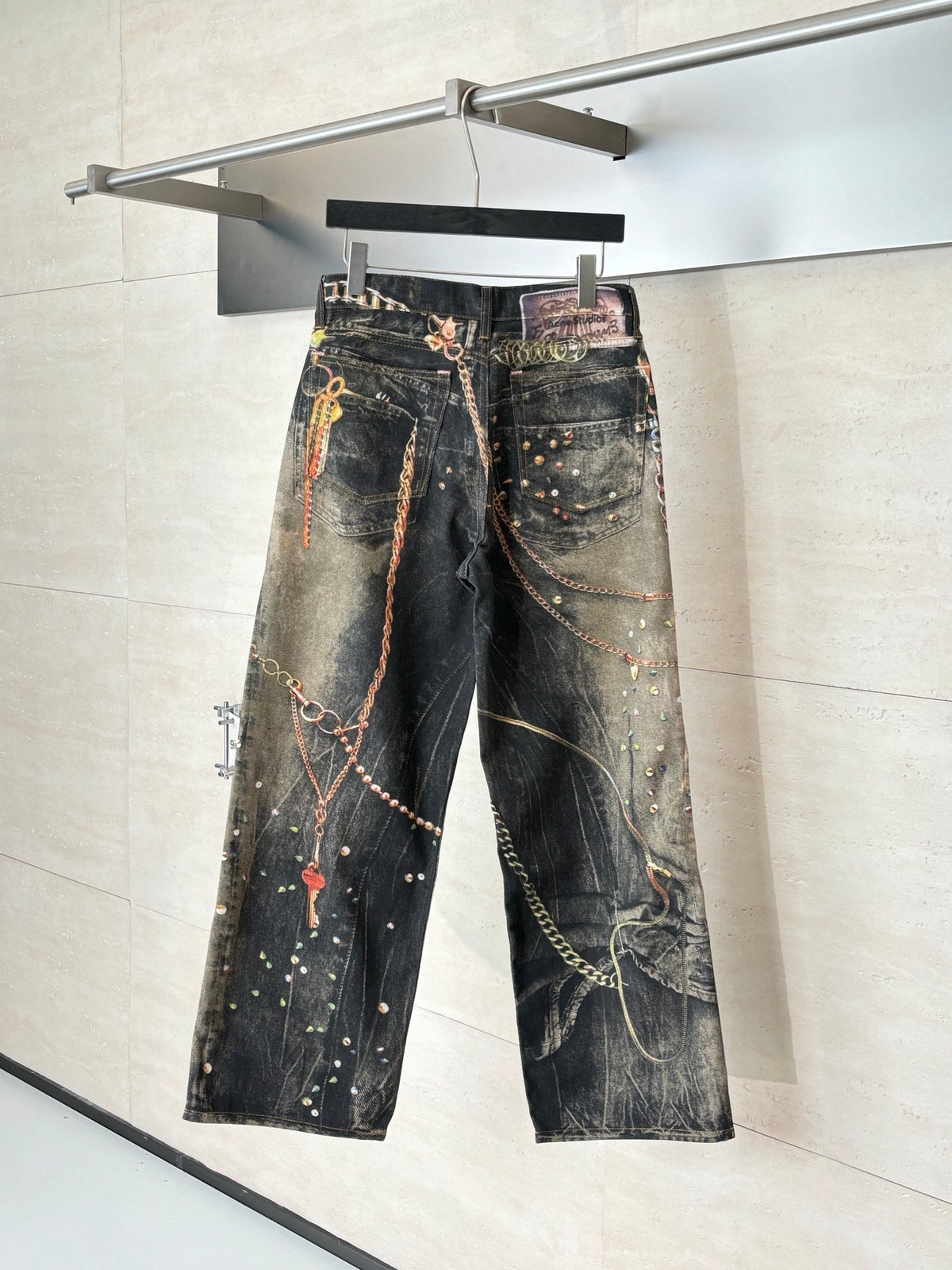Acne Studios Chain‑Print Wide‑Leg Vintage‑Wash Denim Jeans