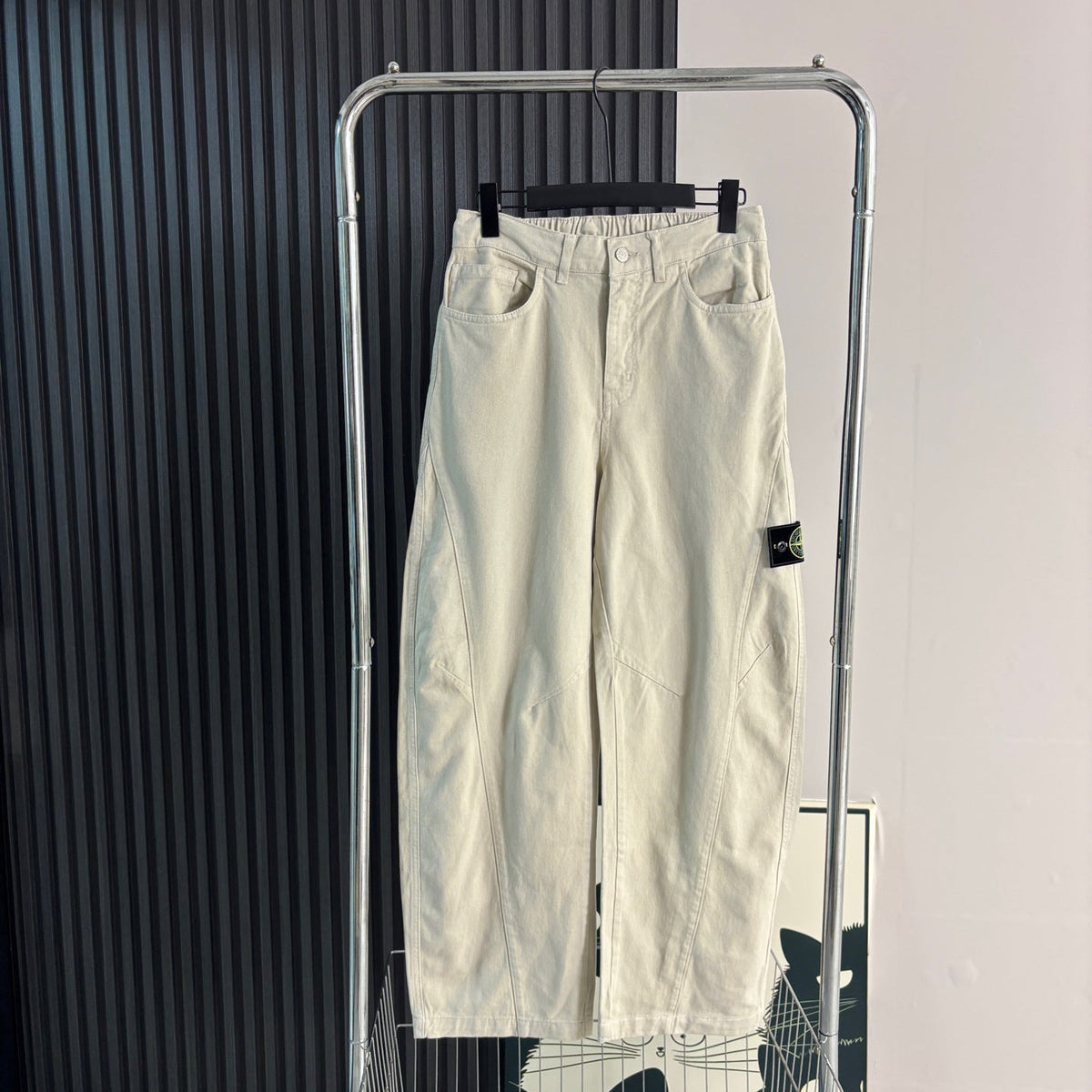 Stone Island Curved-Seam Wide Straight Cargo Trousers with Compass Badge