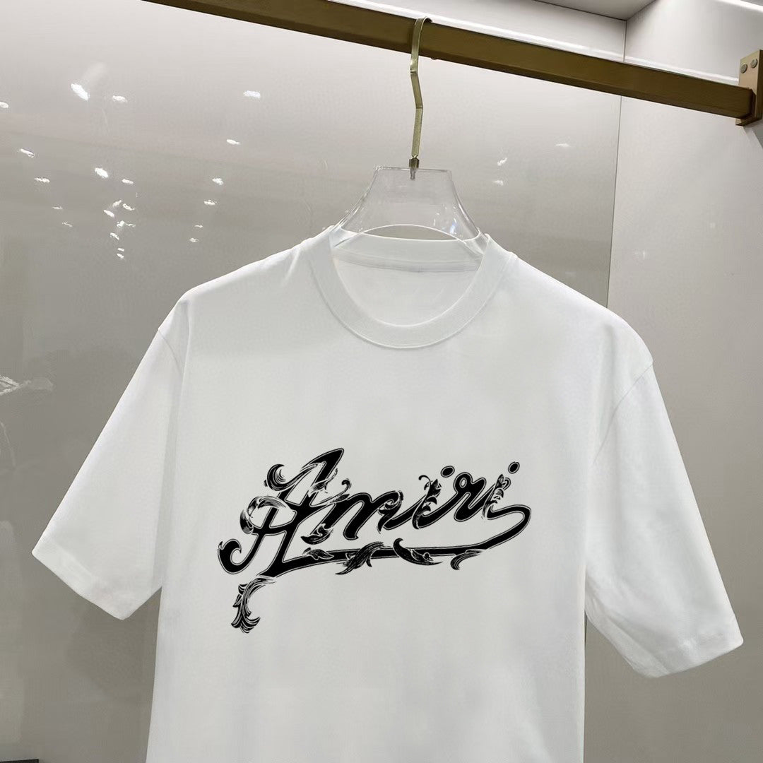 AMIRI Ornate Script Logo Crew Neck Short‑Sleeve T‑Shirt
