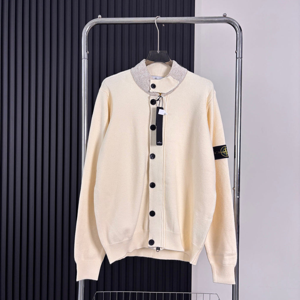 Stone Island Button-Front Knit Cardigan with Compass Badge