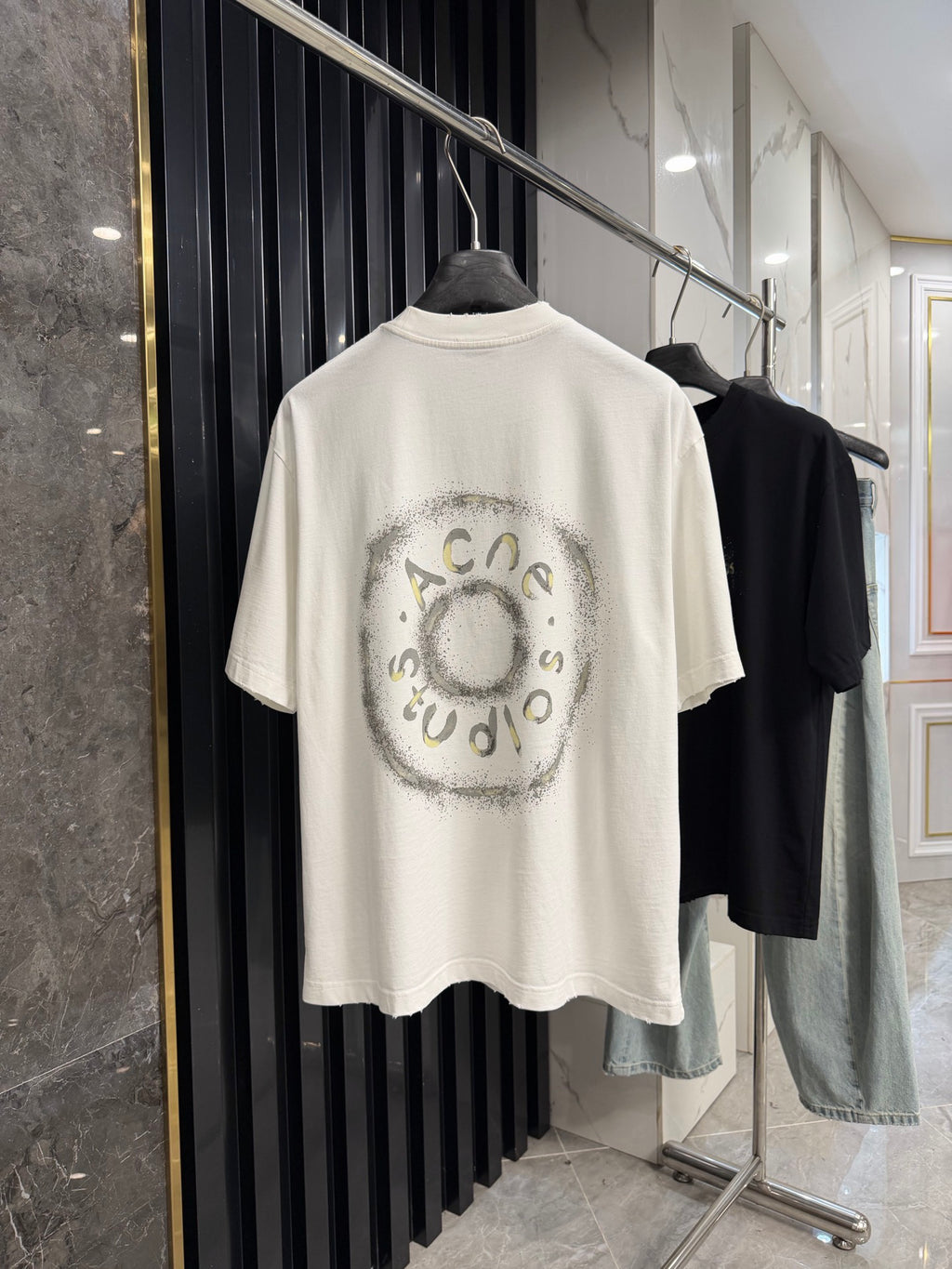 Acne Studios Spray‑Effect Brand‑Script Distressed‑Trim Oversized Crew‑Neck T‑Shirt