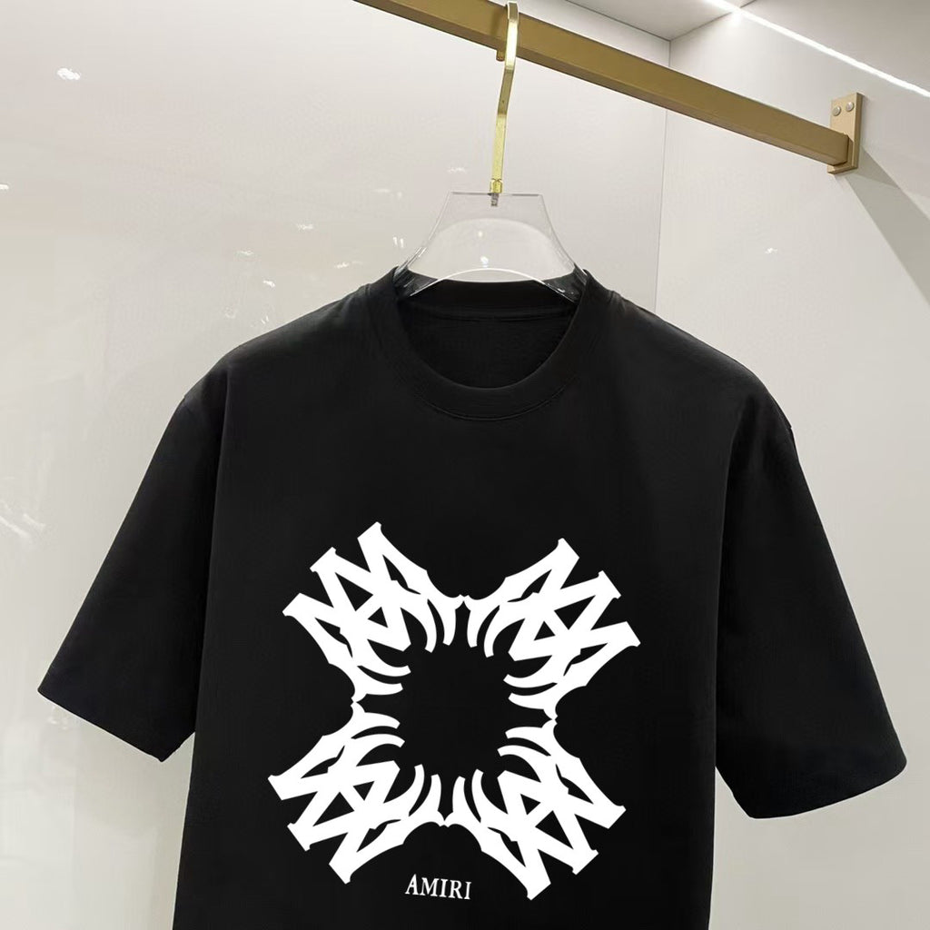 AMIRI Symmetrical Tribal Graphic Crew Neck Short‑Sleeve T‑Shirt