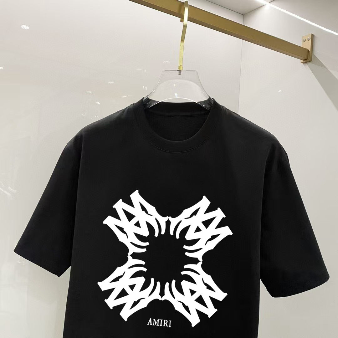 AMIRI Symmetrical Tribal Graphic Crew Neck Short‑Sleeve T‑Shirt