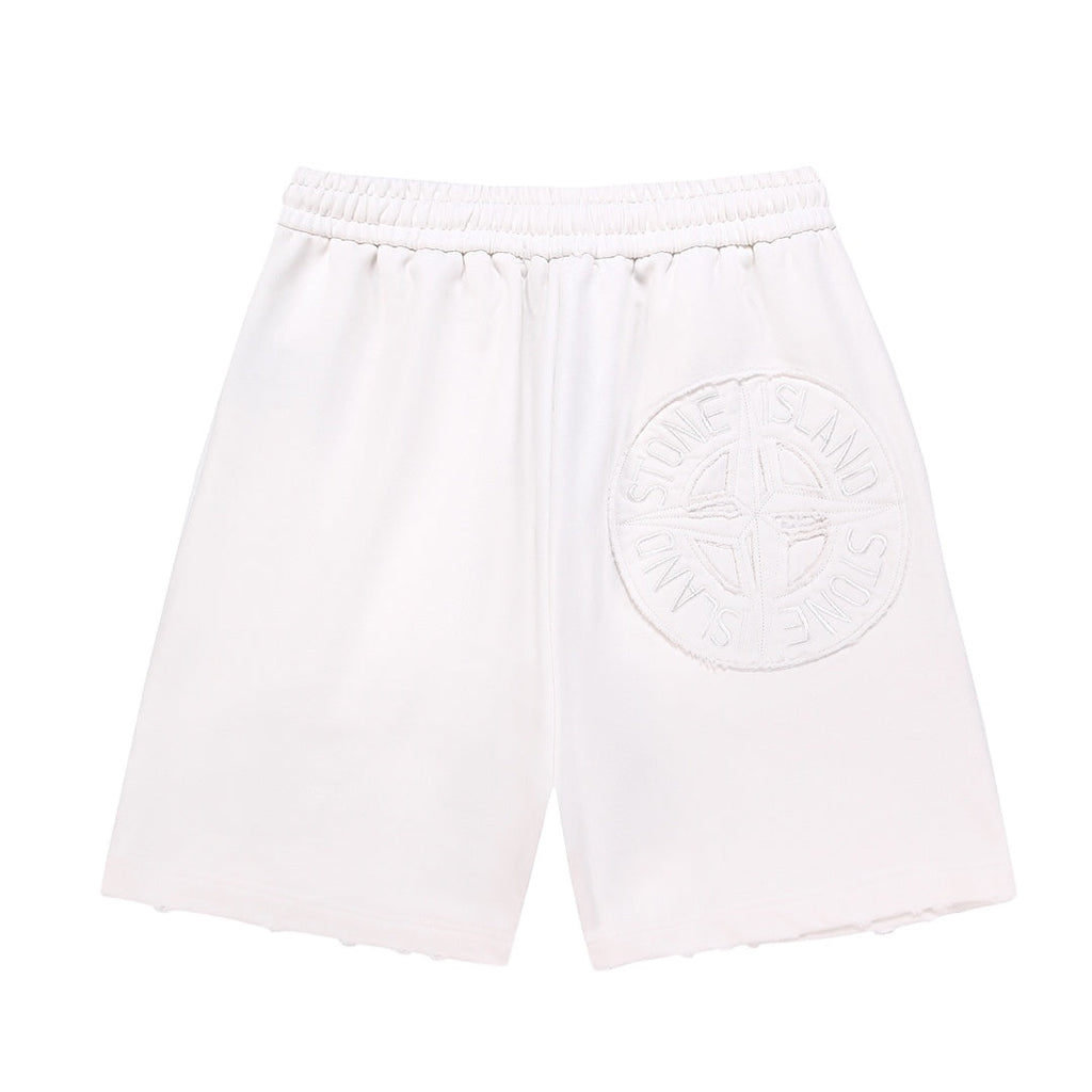 Stone Island Washed Cotton Fleece Shorts with Tonal Embroidered Compass Badge and Raw Cut Hem