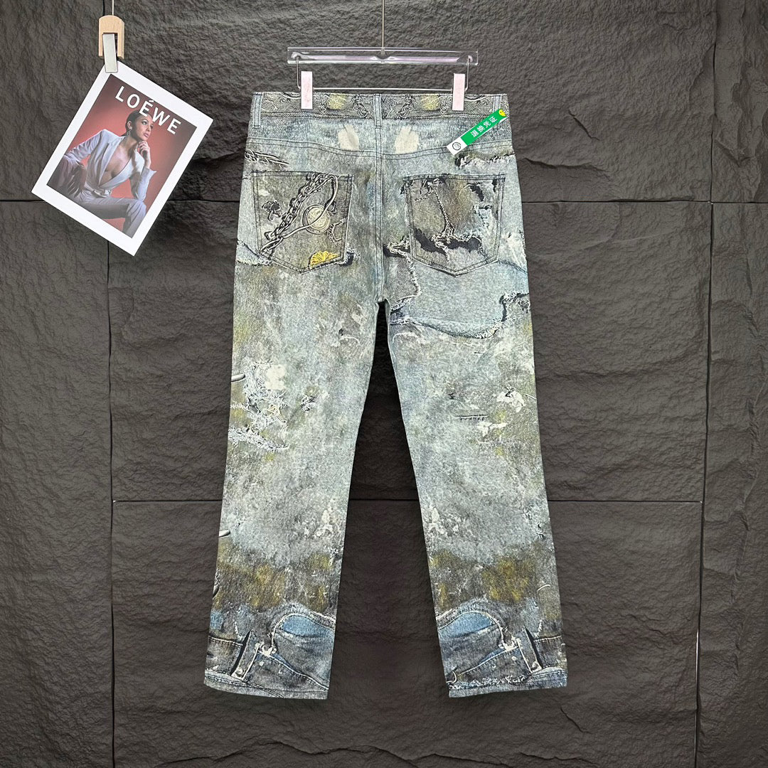 Acne Studios Ornate Chain‑Print Straight‑Leg Jeans