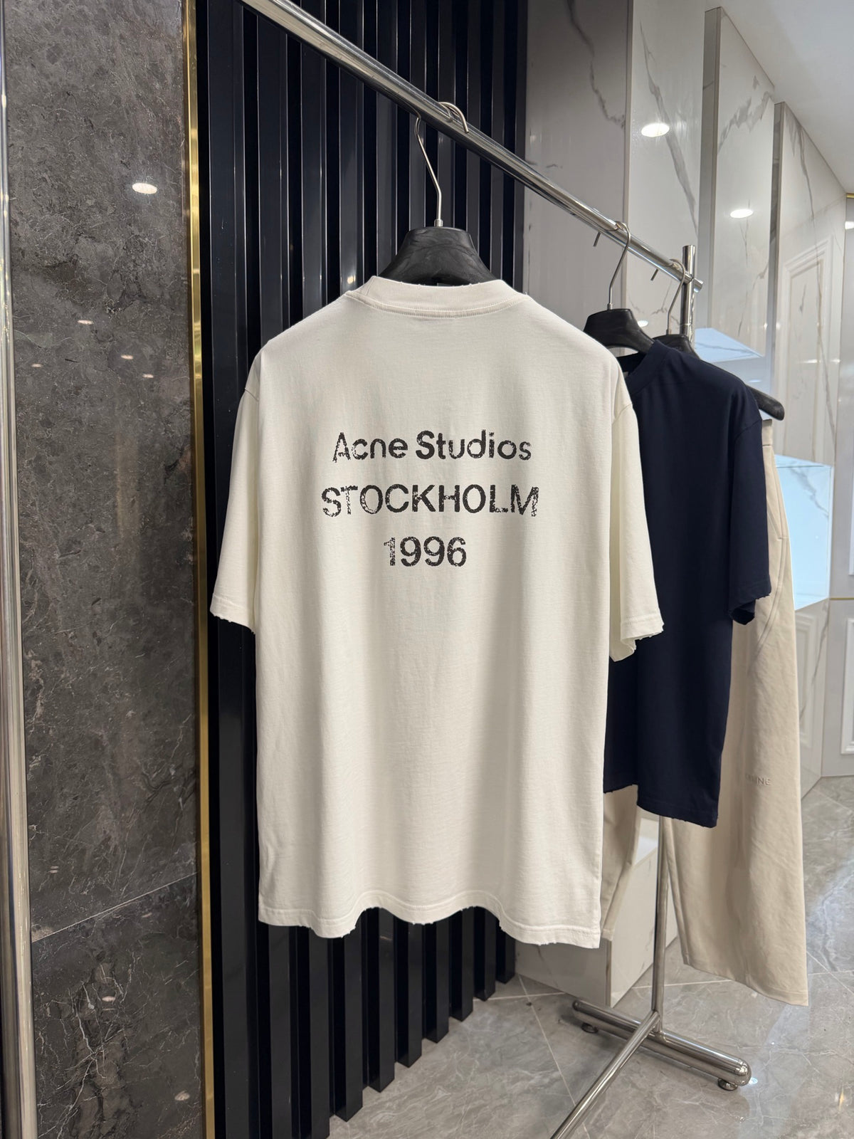 Acne Studios Centered‑Brand‑Script Distressed‑Hem Oversized Crew‑Neck T‑Shirt