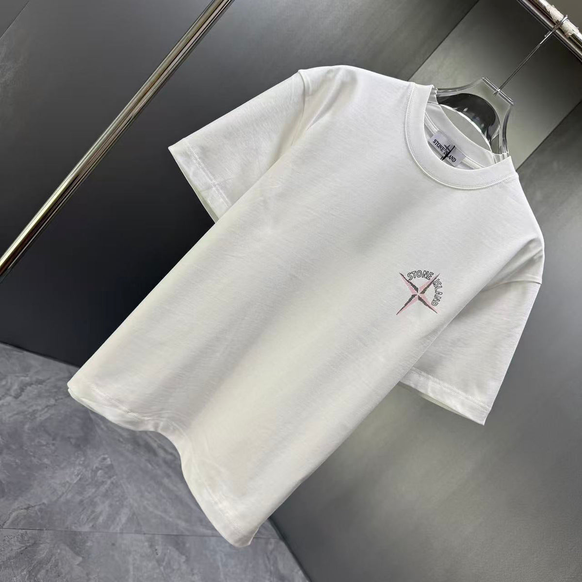 Stone Island Spring–Summer 2026 T-Shirt — Crystalline Prism-Effect Compass Star Print at Right Chest