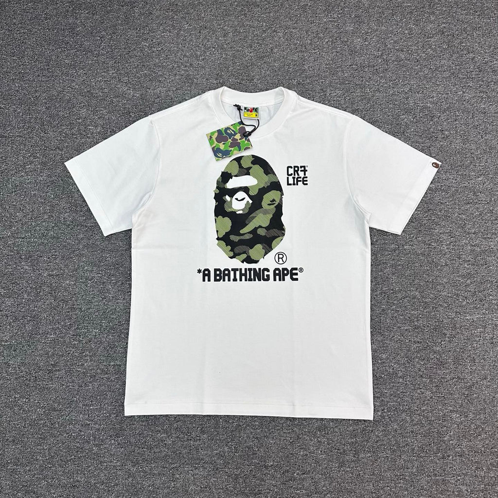 BAPE × CR7 LIFE FW25 Halftone Green Camo Ape Head Oversized Heavyweight Unisex T-Shirt