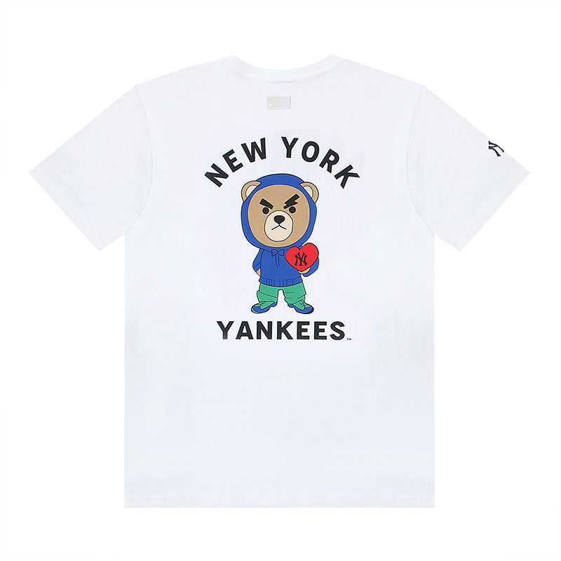 MLB Cartoon Bear Character Graphic Cotton Crew‑Neck Short‑Sleeve T‑Shirt
