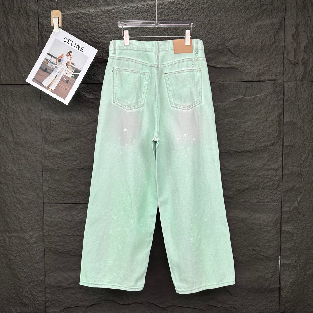 Acne Studios Mint Wash Paint‑Splatter Wide‑Leg Jeans