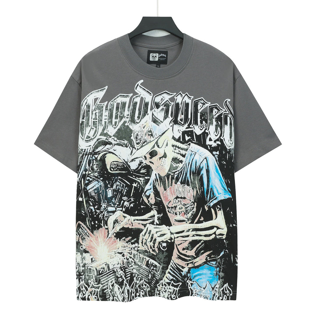 Godspeed Mechanic Skeleton Biker Short Sleeve Tee (Charcoal Grey)