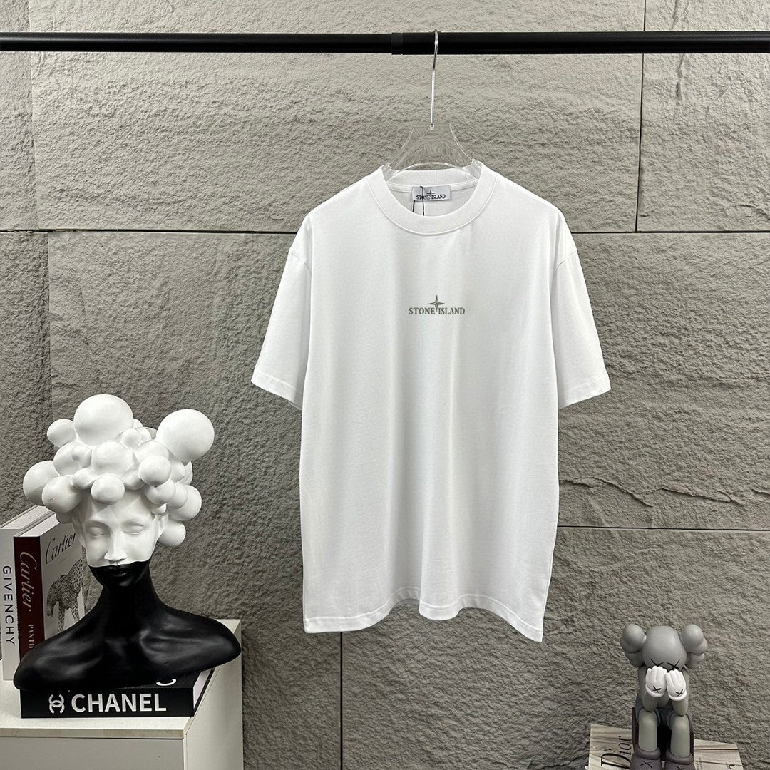 Stone Island Spring–Summer 2026 Dual-Technique T-Shirt - Silicone Compass Star Logo at Chest, Heat-Transfer Back Print