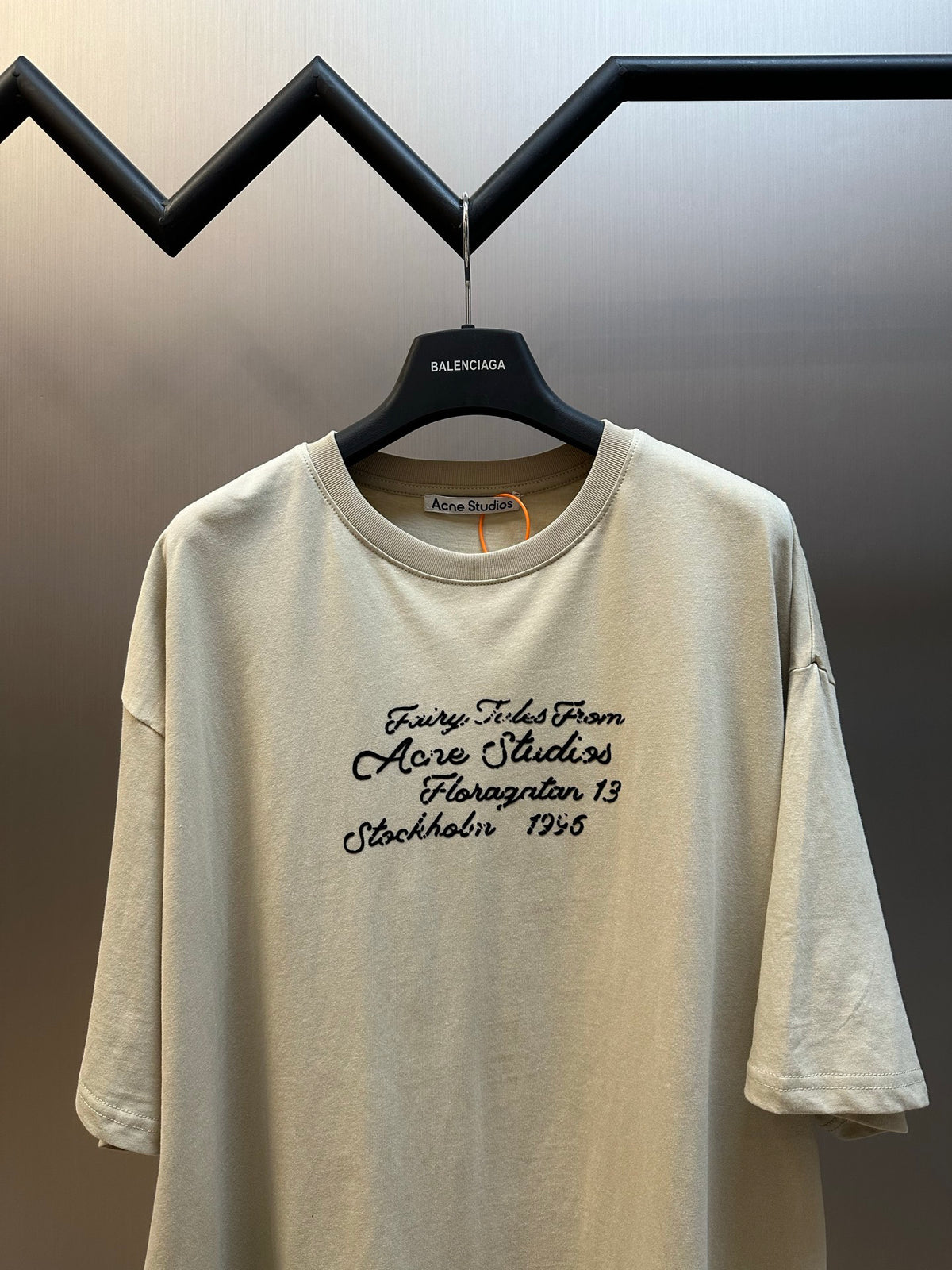 Acne Studios Vintage Cursive Text Print Oversized Short‑Sleeve T‑Shirt