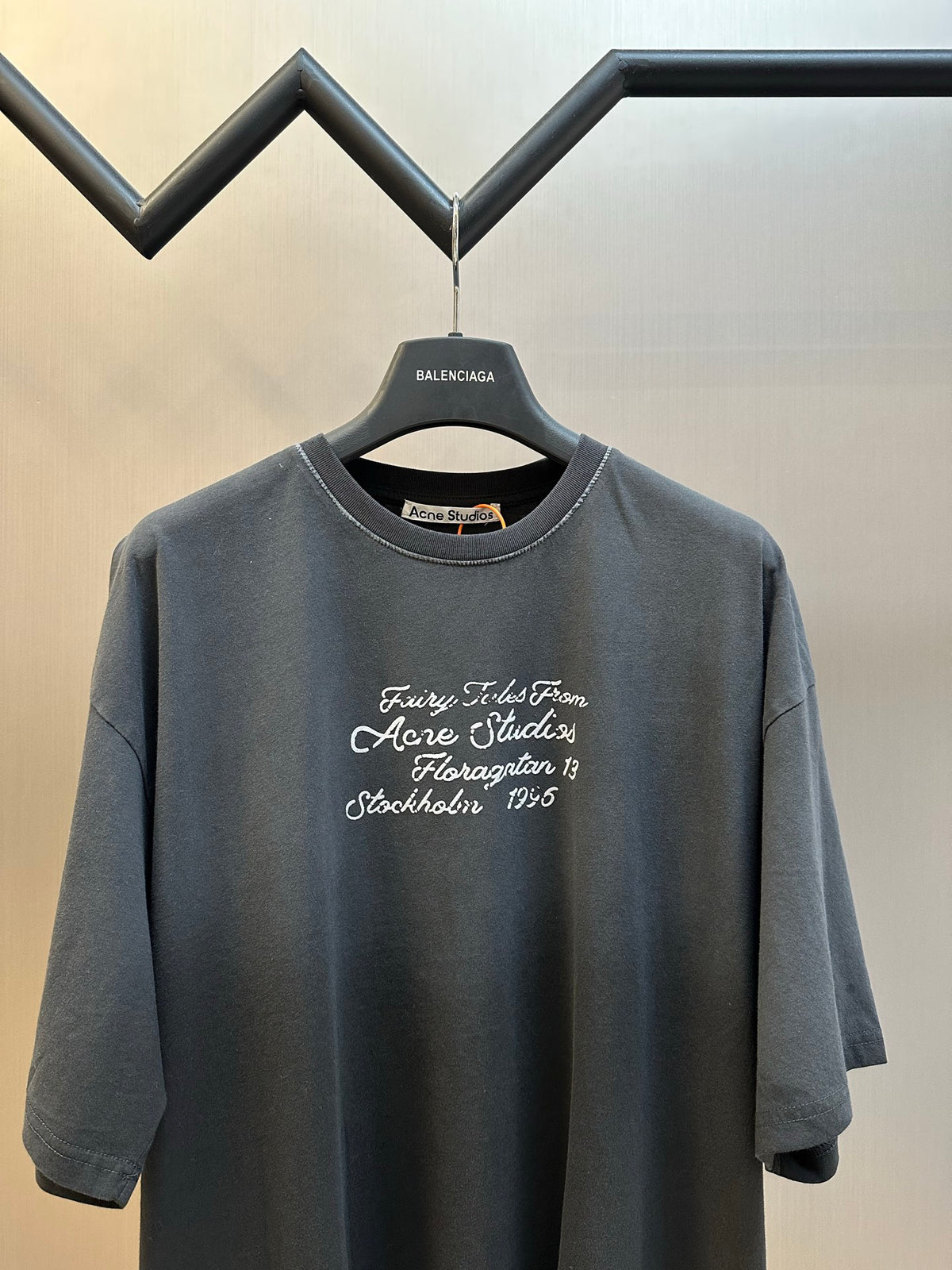 Acne Studios Retro Cursive Text Print Oversized Short‑Sleeve T‑Shirt