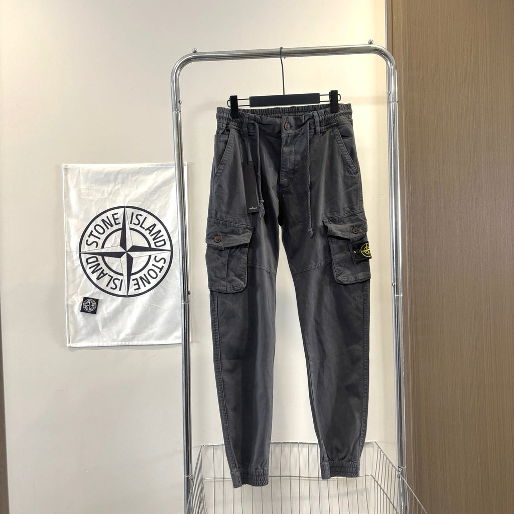 Stone Island Garment-Washed Cargo Jogger Pants with Compass Badge