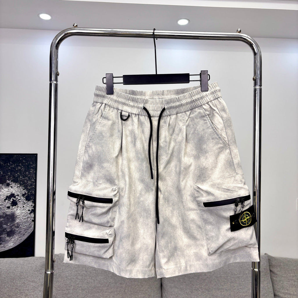 Stone Island Techwear Cargo Shorts with Double-Zip 3D Pockets and Compass Badge
