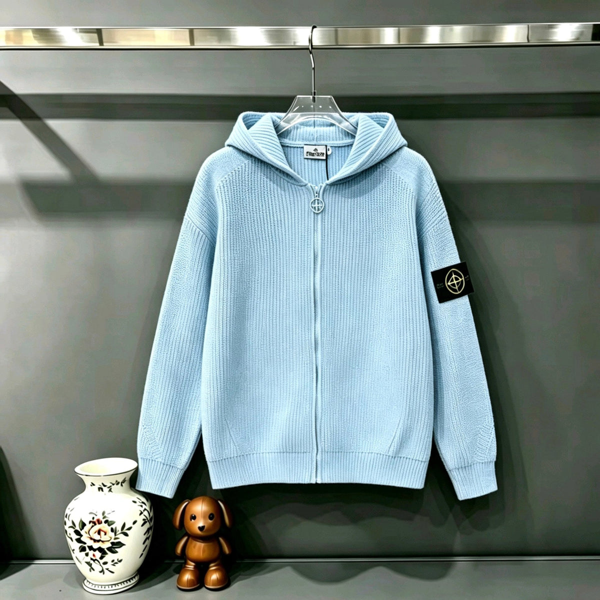 Stone Island Full-Zip Knit Hoodie Chunky Rib - Pink / Gray / Blue / Black / White