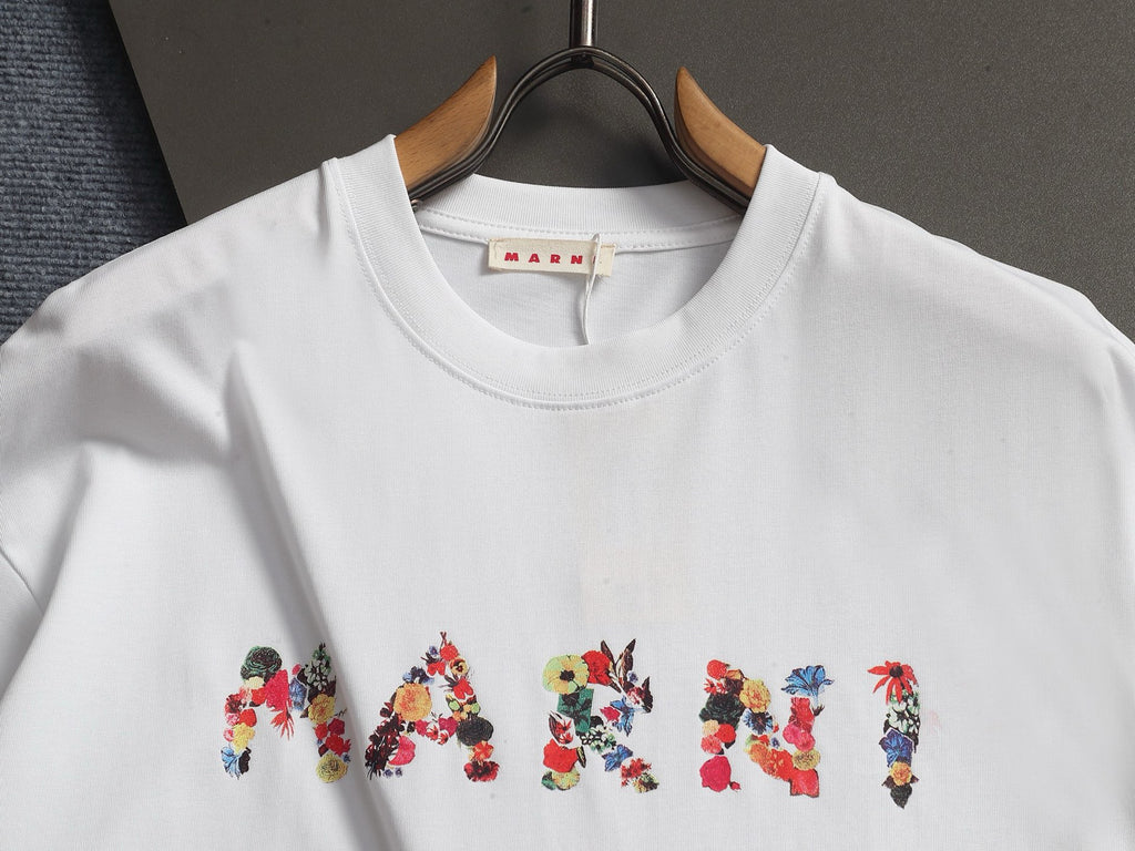 MARNI Floral Inlay Logo Crew Neck Short‑Sleeve T‑Shirt