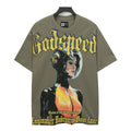 Godspeed Retro Female Astronaut Sci‑Fi Short Sleeve Tee (Olive Green)