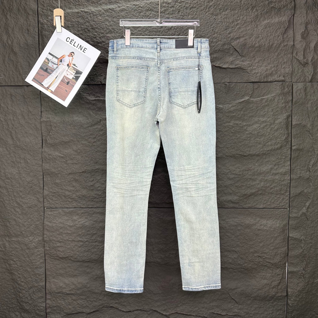 AMIRI Blue Ribbed Patch Diamond‑Rip Distressed Slim‑Fit Denim Jeans