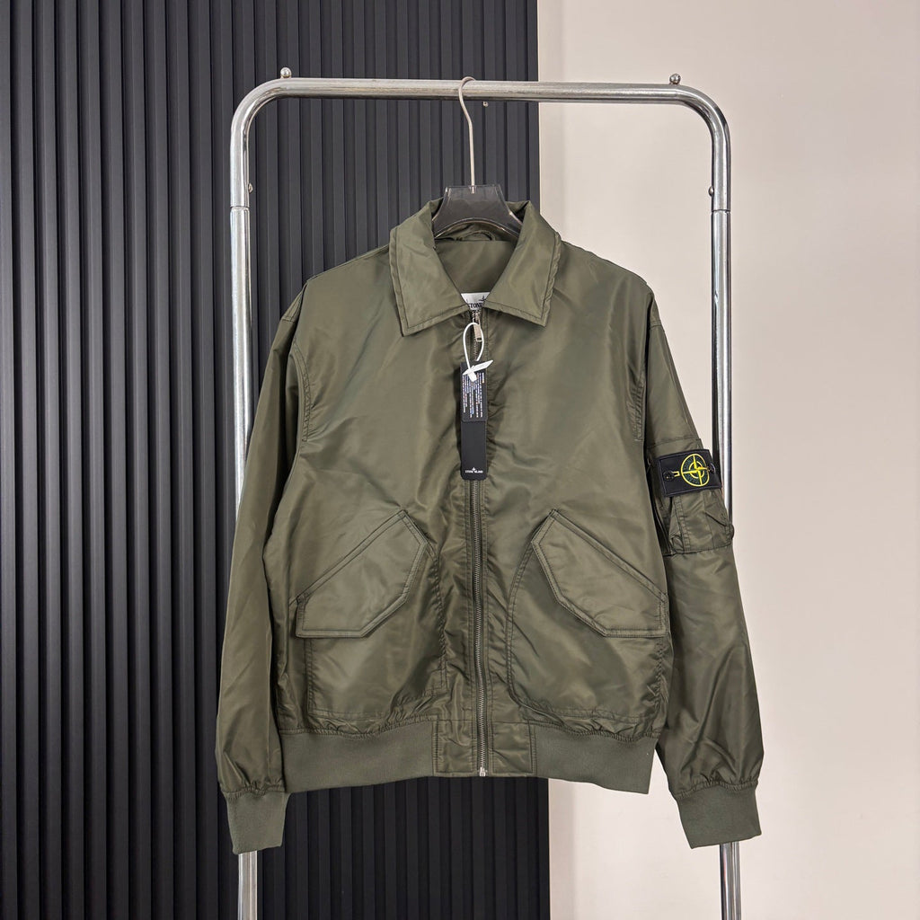 Stone Island Nylon Bomber Jacket with Point Collar and Compass Badge